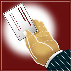 Illustration of hand holding a business card; Size=240 pixels wide